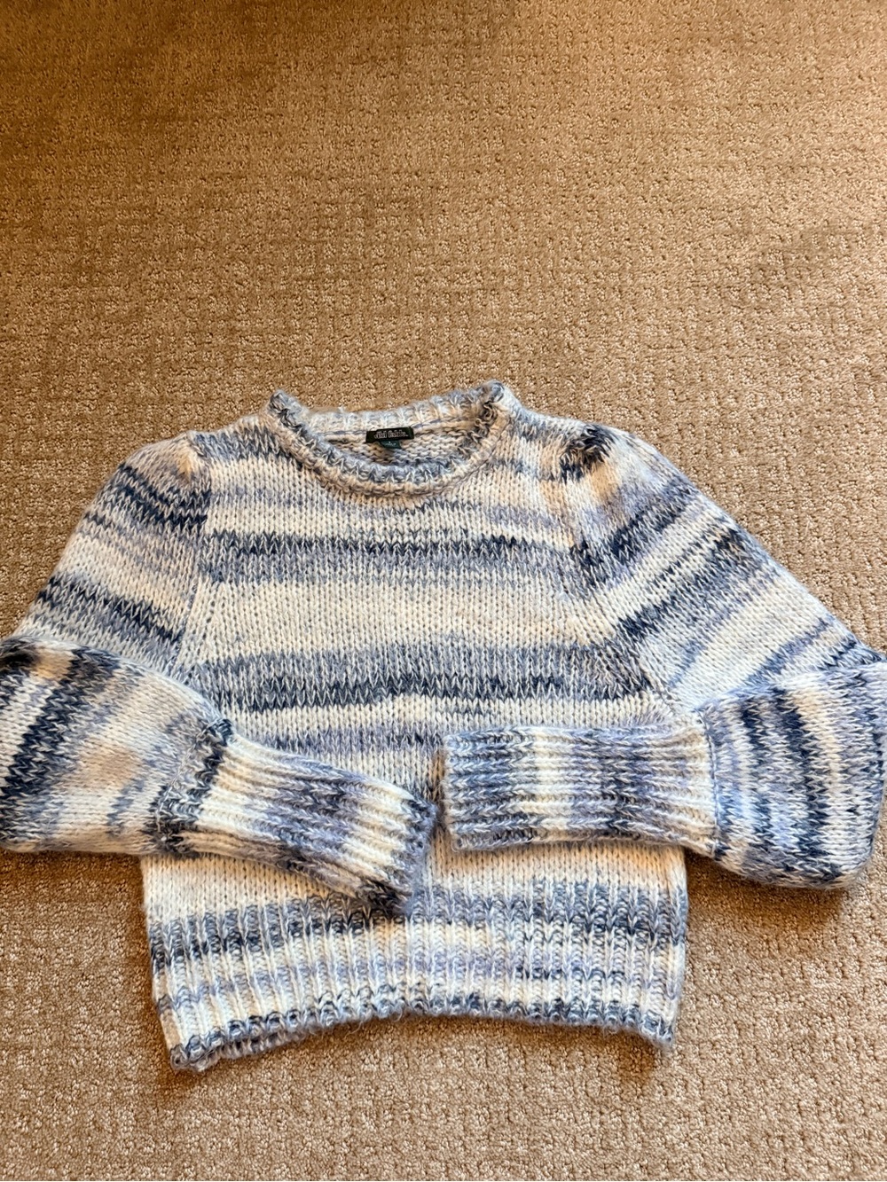 Y2K Chunky Striped Crewneck Sweater in Blue and Cream